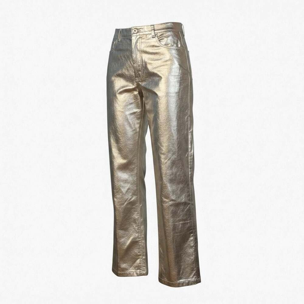 Zara Silver Metallic High-Waisted Straight-Leg Jeans